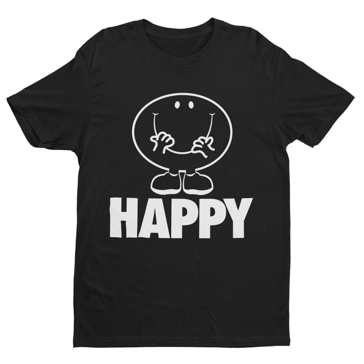 Funny Cartoon HAPPY T Shirt Feel good mental health enjoy joy acceptanGalaxy Tees