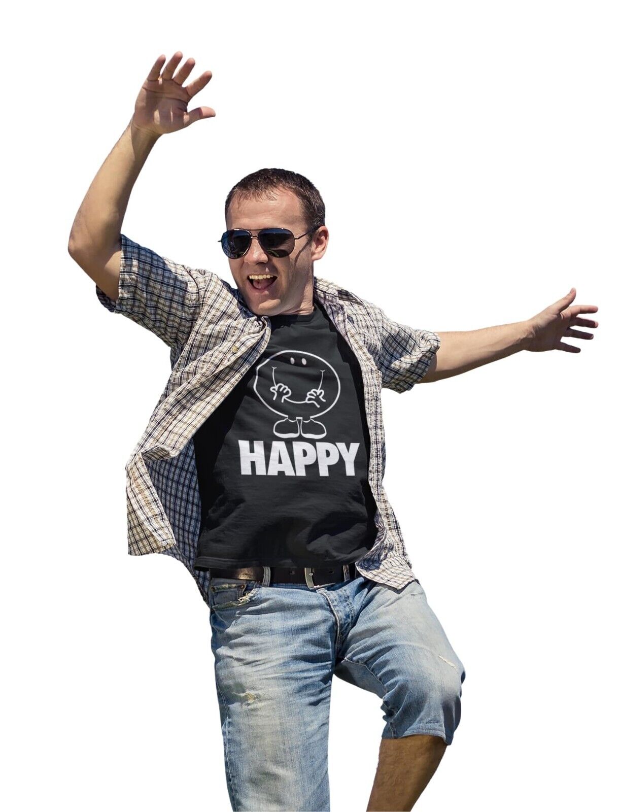 Funny Cartoon HAPPY T Shirt Feel good mental health enjoy joy acceptanGalaxy Tees