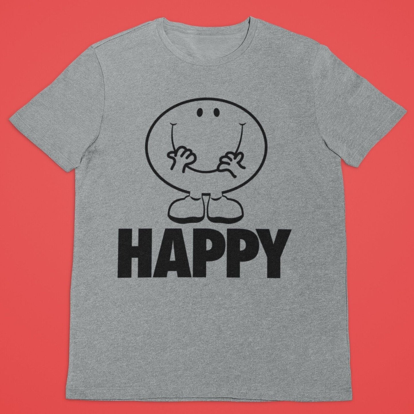 Funny Cartoon HAPPY T Shirt Feel good mental health enjoy joy acceptanGalaxy Tees