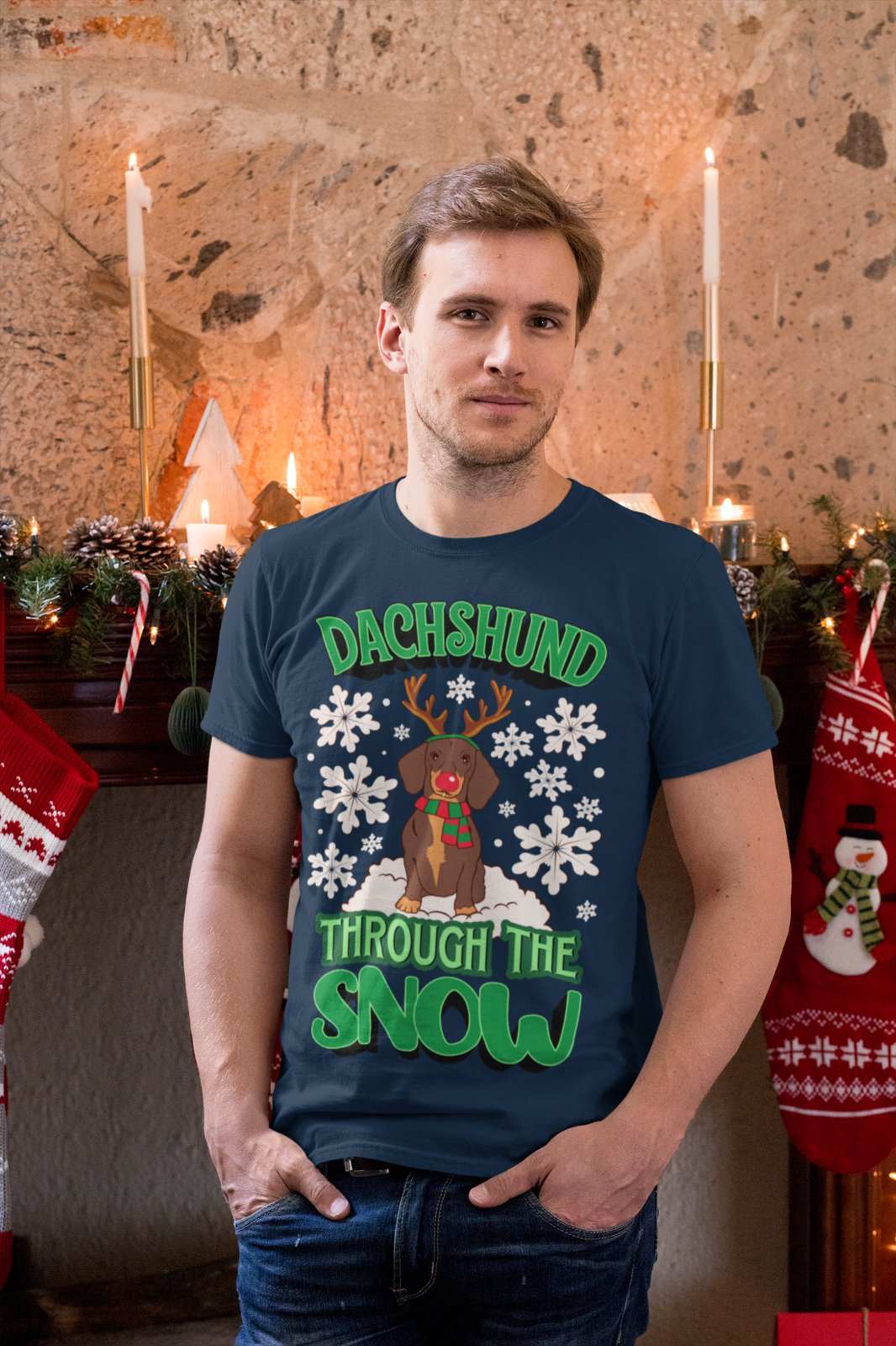 Funny Christmas Dachshund Through T Shirt The Snow Dashing Parody Dog