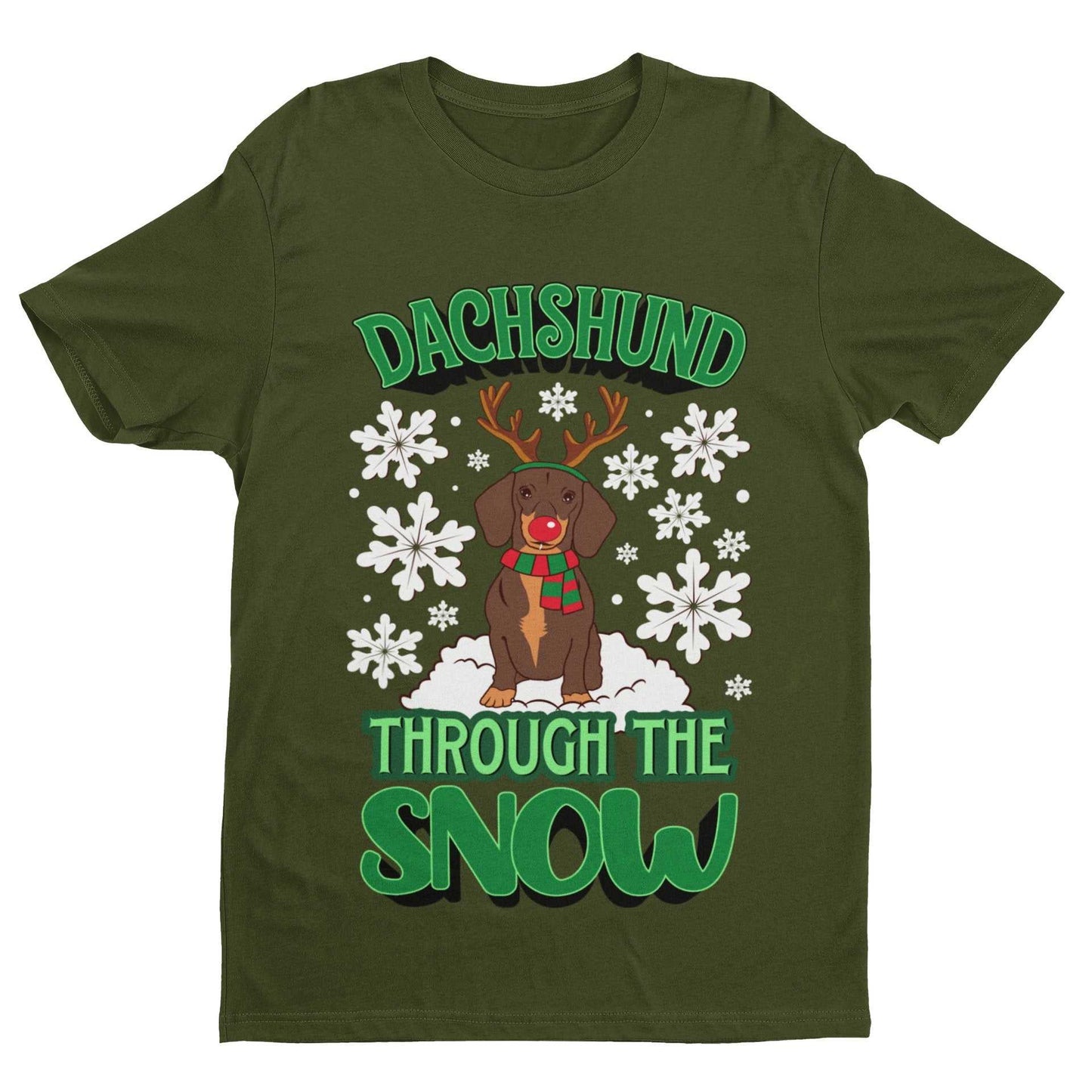 Funny Christmas Dachshund Through T Shirt The Snow Dashing Parody Dog
