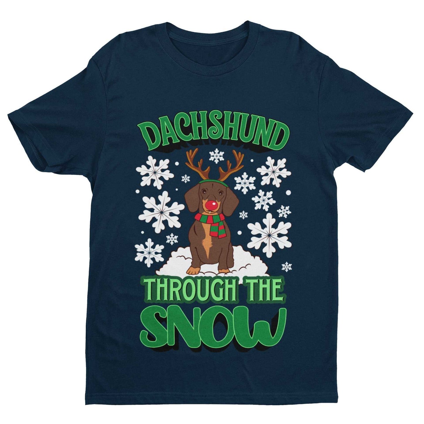 Funny Christmas Dachshund Through T Shirt The Snow Dashing Parody Dog