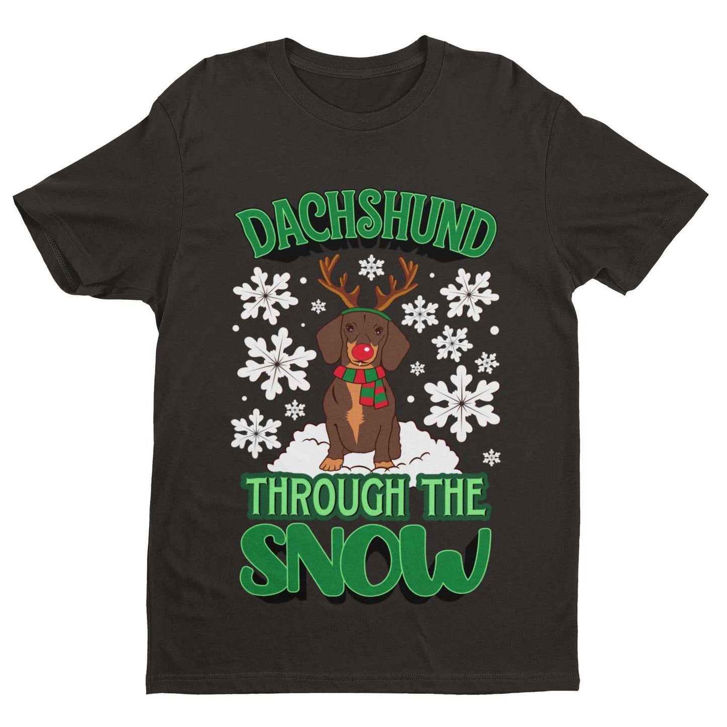 Funny Christmas Dachshund Through T Shirt The Snow Dashing Parody Dog