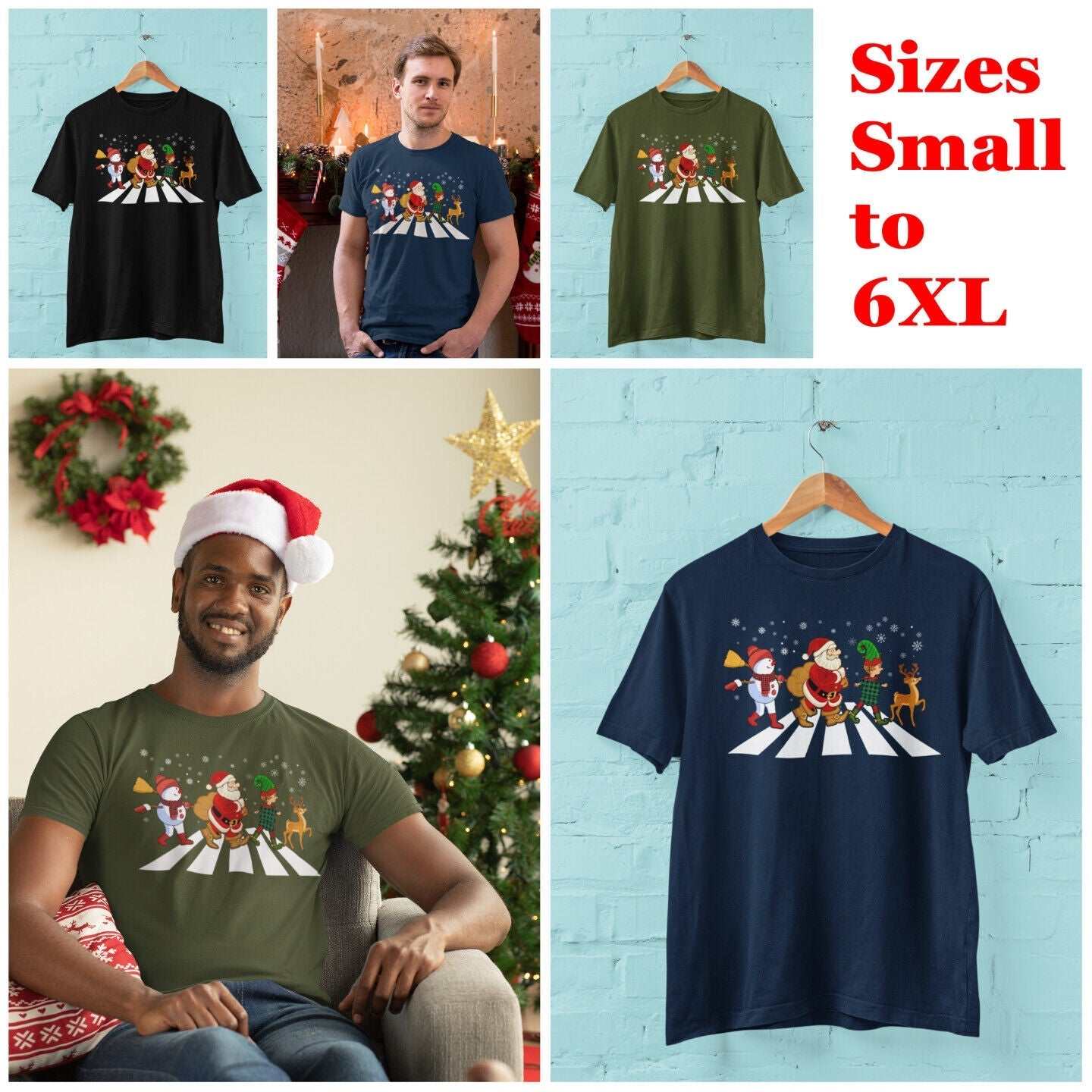 Funny Christmas Road T Shirt Abbey Parody Santa Music XMas Crossing GGalaxy Tees