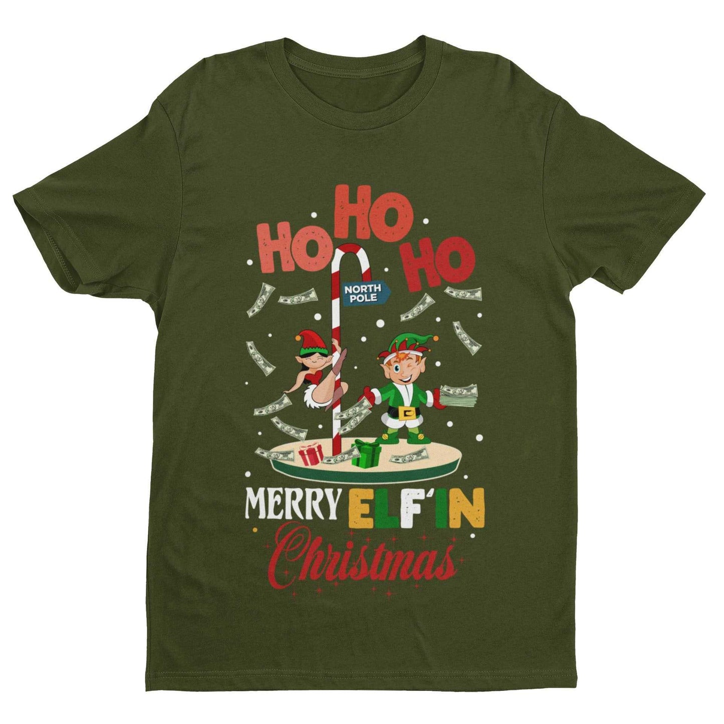 Funny Christmas T Shirt Merry Elfin Xmas Rude Stripper Pole Naughty GiGalaxy Tees