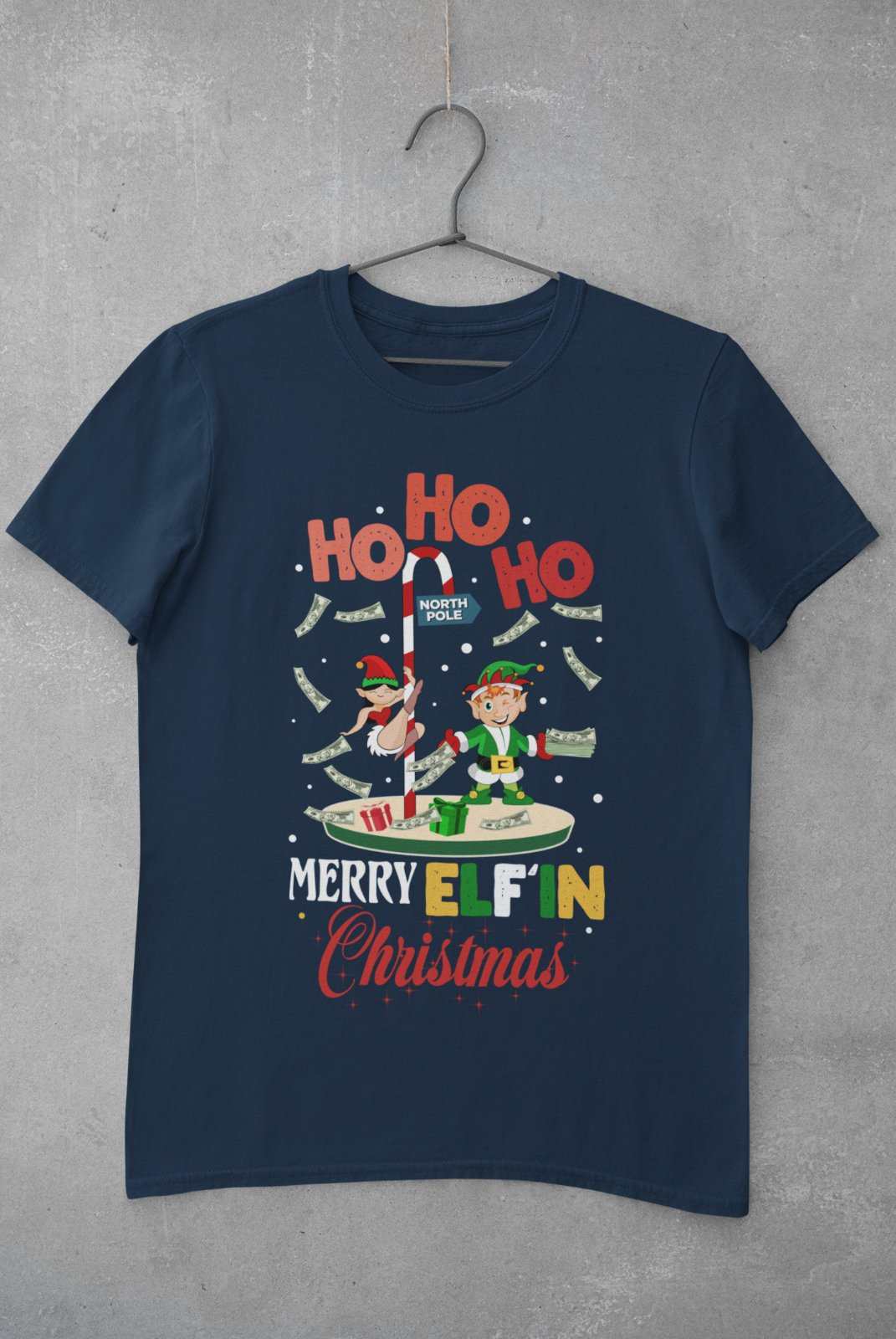 Funny Christmas T Shirt Merry Elfin Xmas Rude Stripper Pole Naughty GiGalaxy Tees