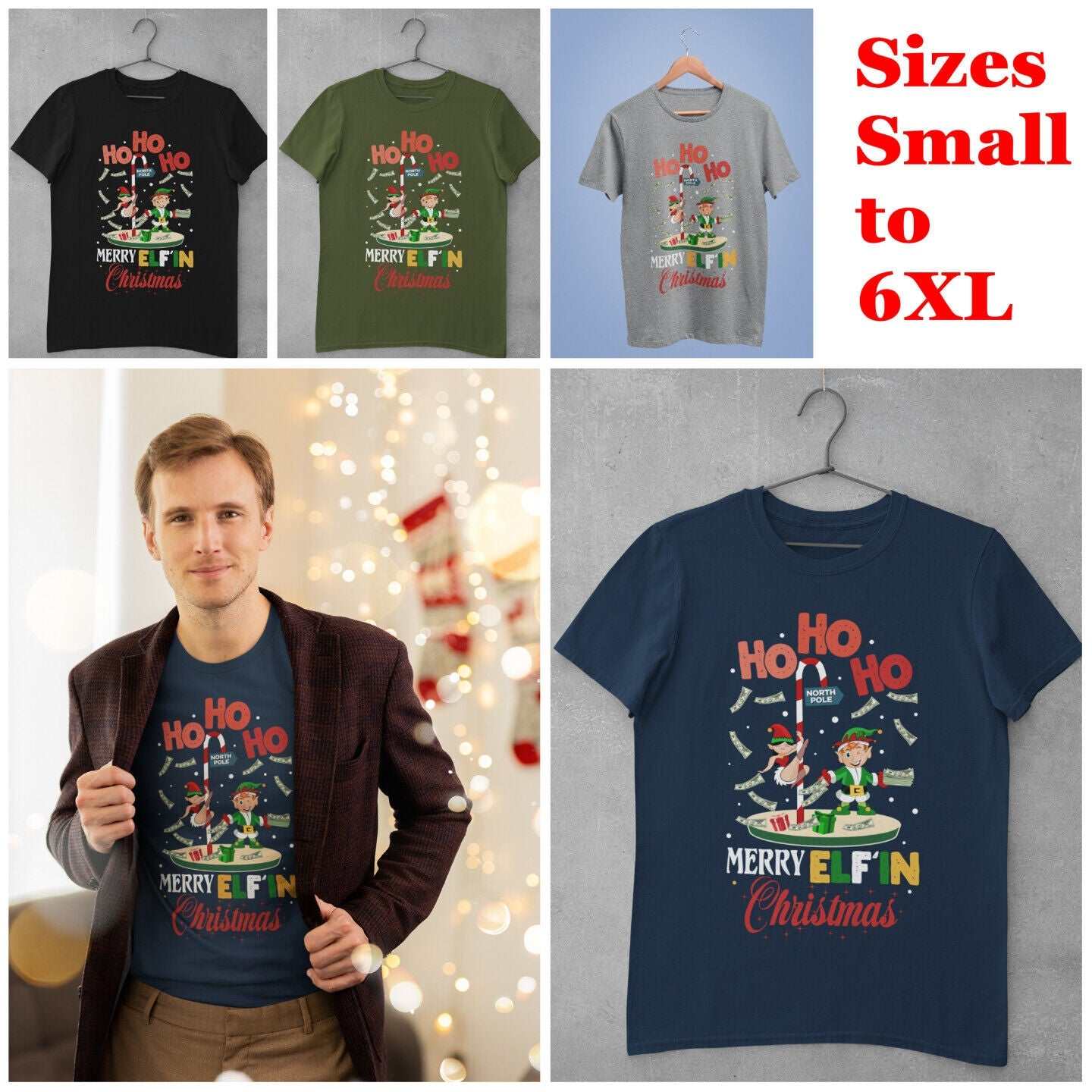Funny Christmas T Shirt Merry Elfin Xmas Rude Stripper Pole Naughty GiGalaxy Tees