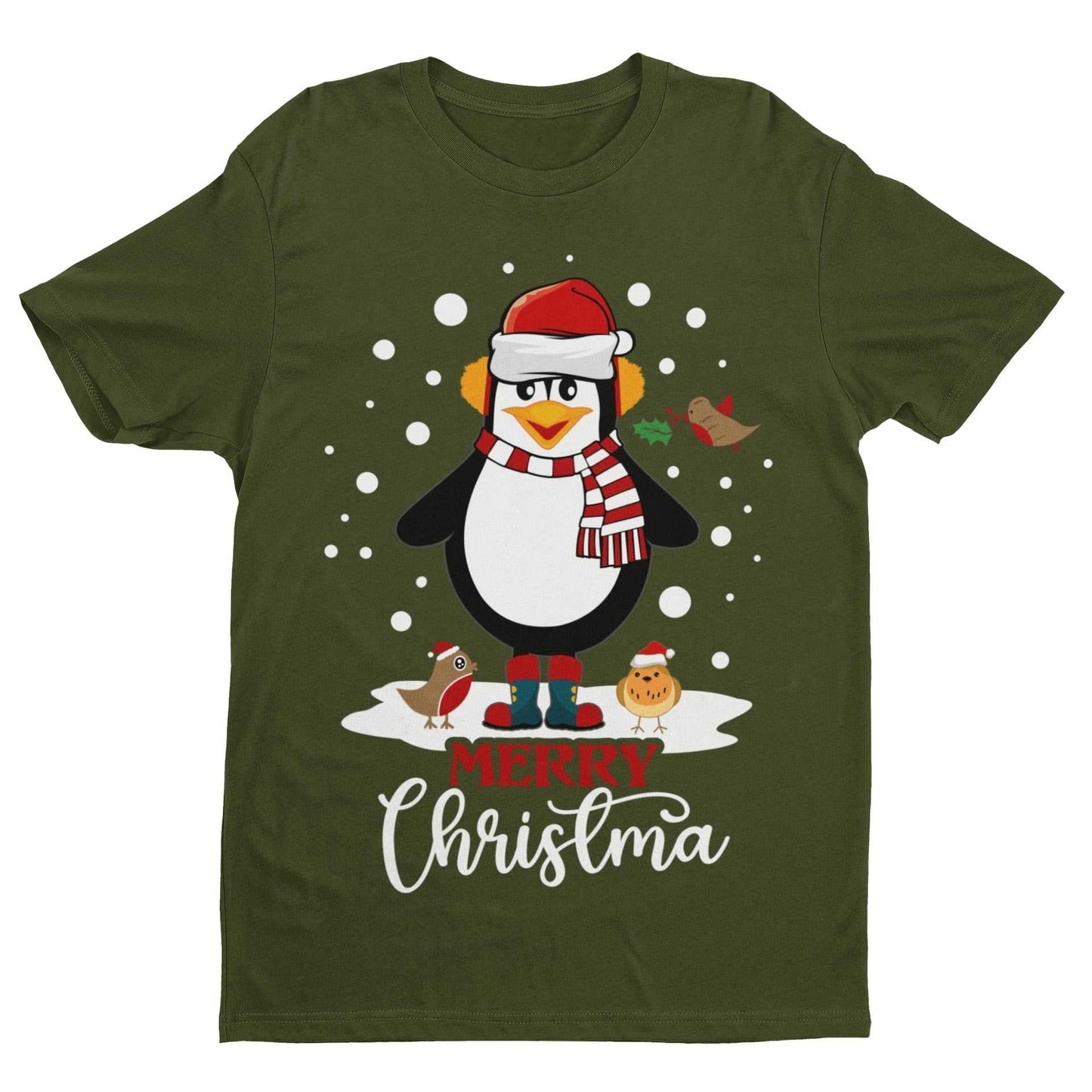 Funny Cute Christmas T Shirt MERRY CHRISTMA Penguin Novelty Gift Idea Galaxy Tees