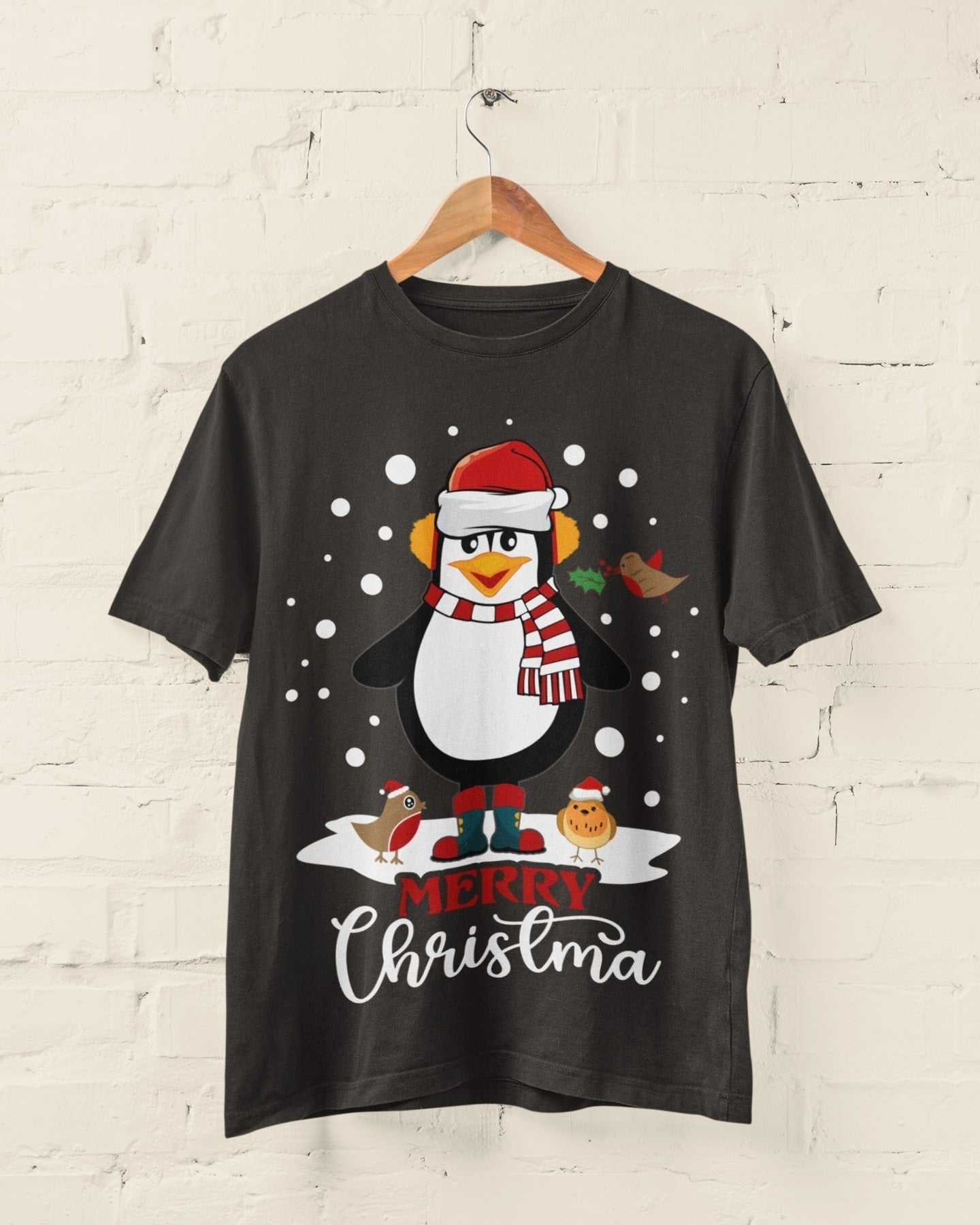 Funny Cute Christmas T Shirt MERRY CHRISTMA Penguin Novelty Gift Idea Galaxy Tees