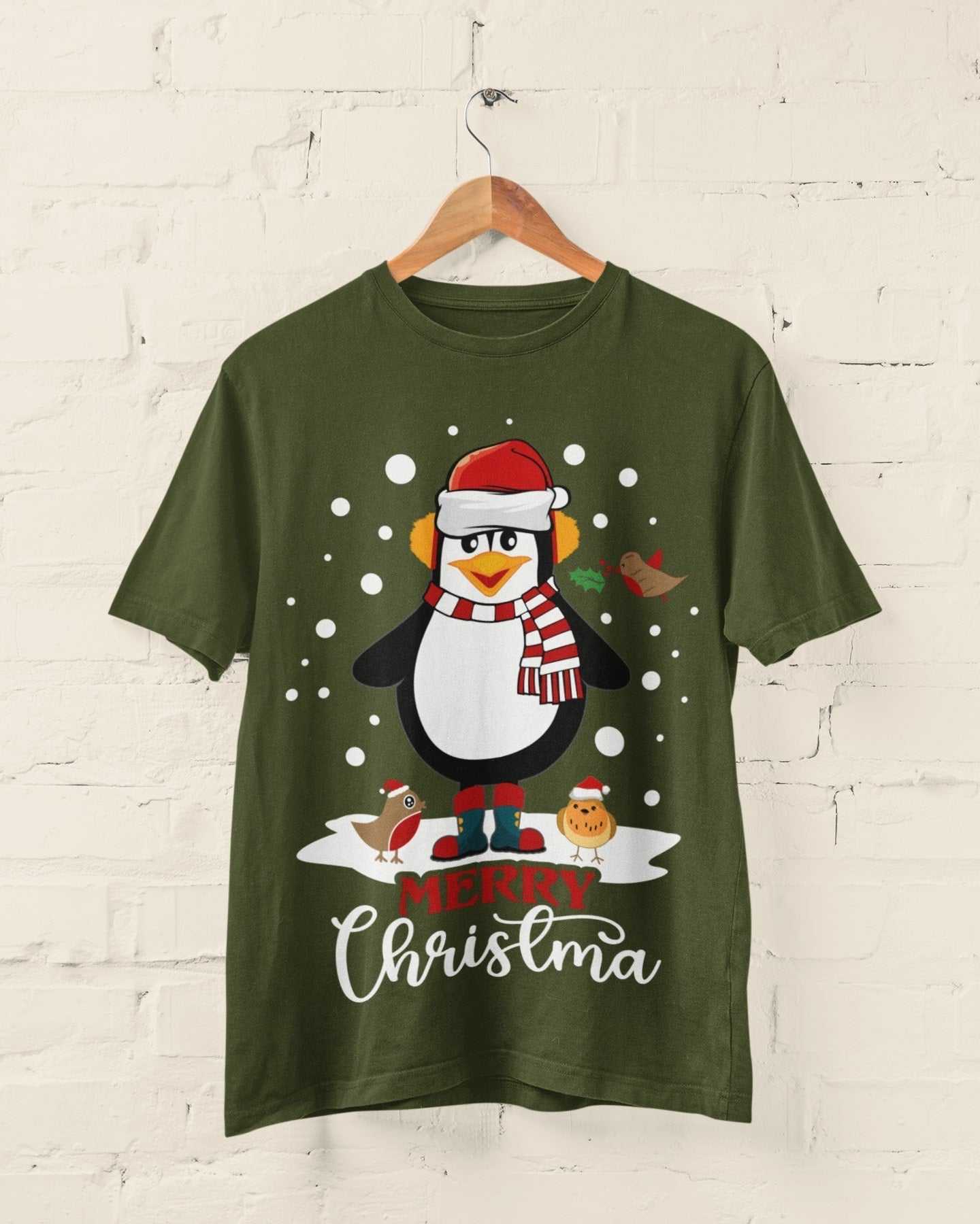 Funny Cute Christmas T Shirt MERRY CHRISTMA Penguin Novelty Gift Idea Galaxy Tees