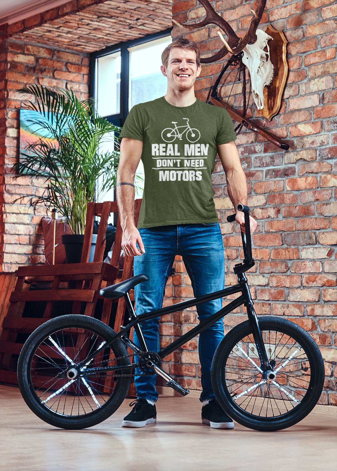 Funny Cycling T Shirt Real Men Don't Need Motors Cyclist Pedal Power GGalaxy Tees