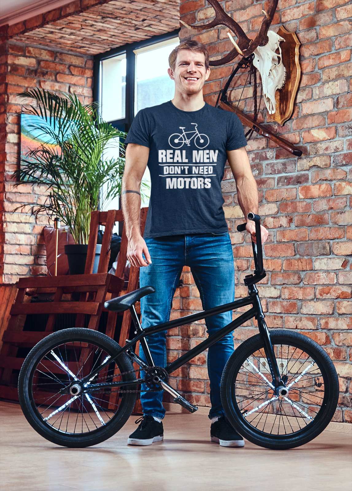 Funny Cycling T Shirt Real Men Don't Need Motors Cyclist Pedal Power GGalaxy Tees