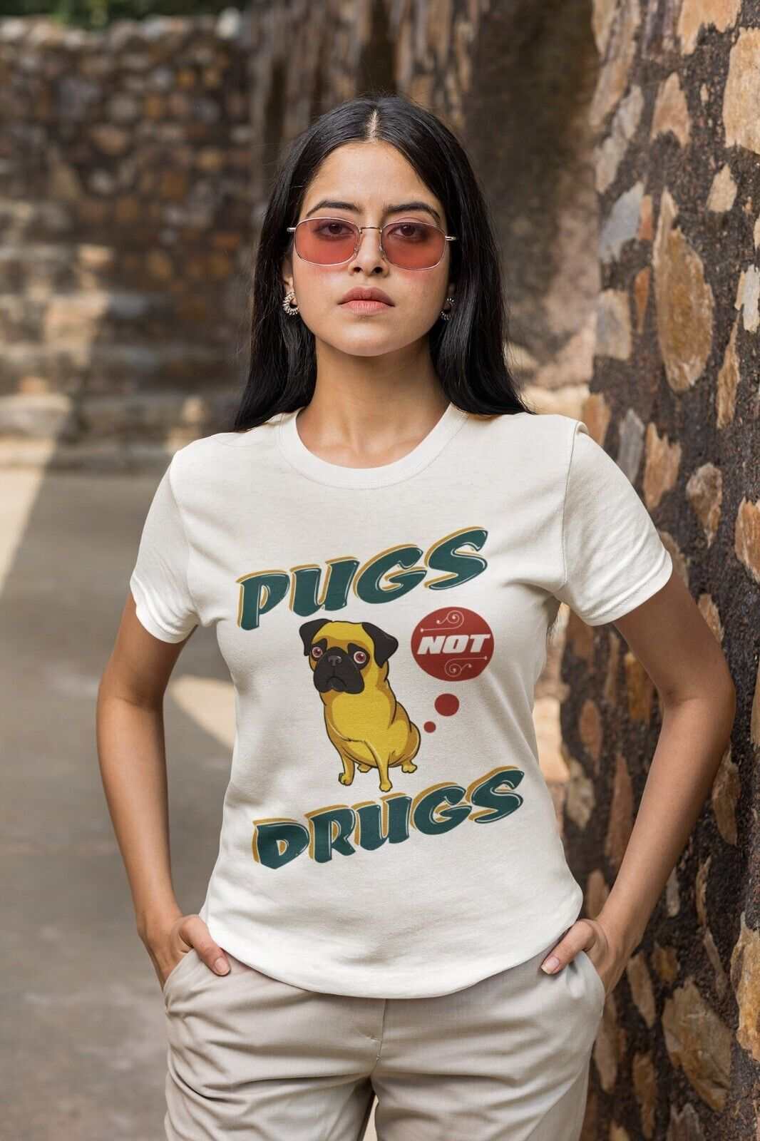 Funny Dog T Shirt PUGS NOT DRUGS joke novelty Recovery cute gift idea Galaxy Tees