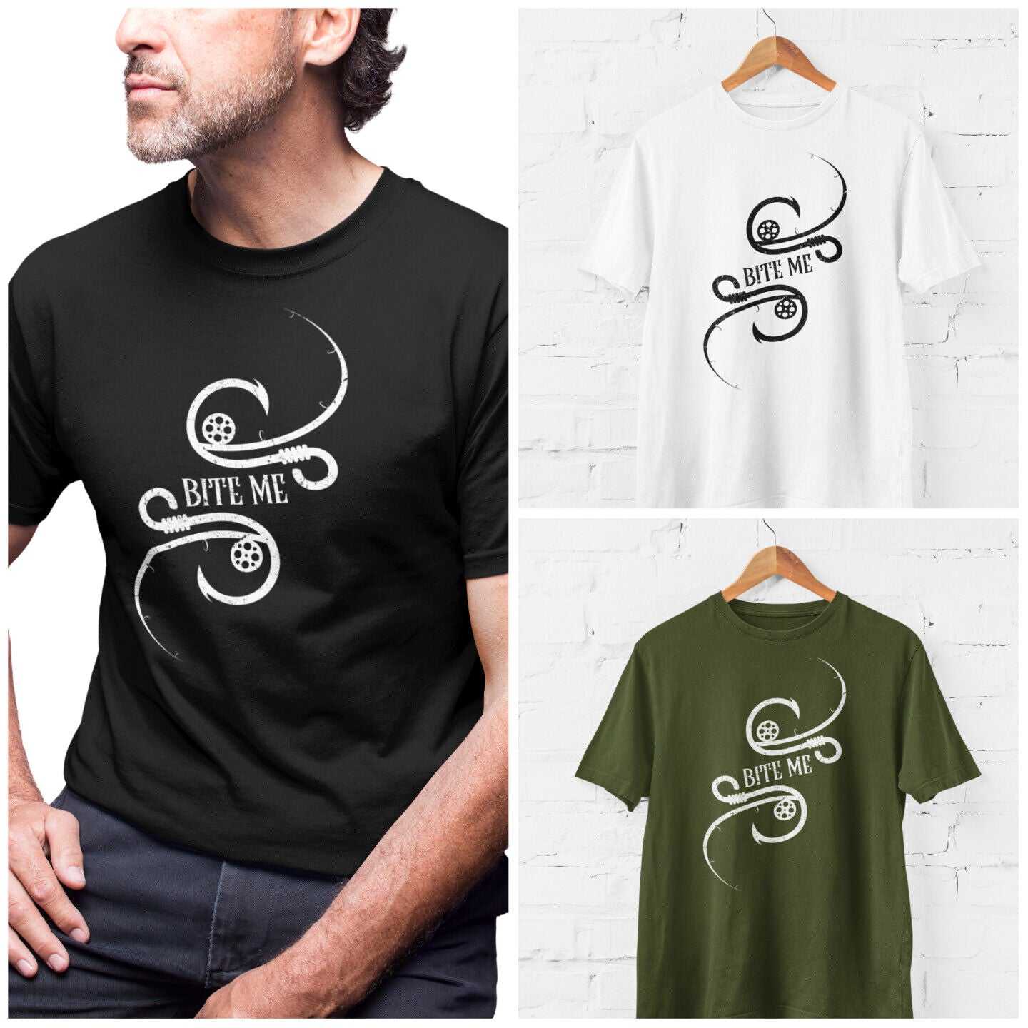Funny Fishing T Shirt BITE ME Hooks Sarcastic Gift For Fisherman AngleGalaxy Tees