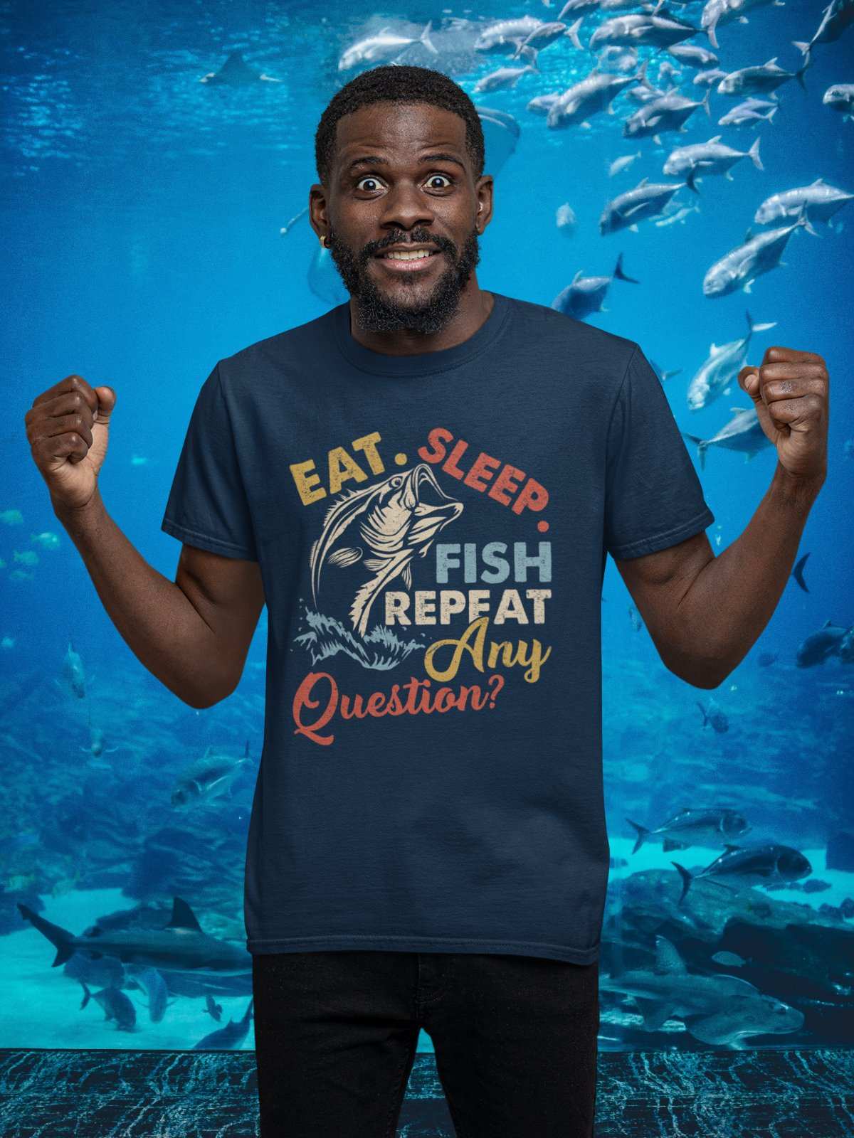 Funny Fishing T Shirt Eat Sleep Fish Repeat Any Questions Fisherman GiGalaxy Tees