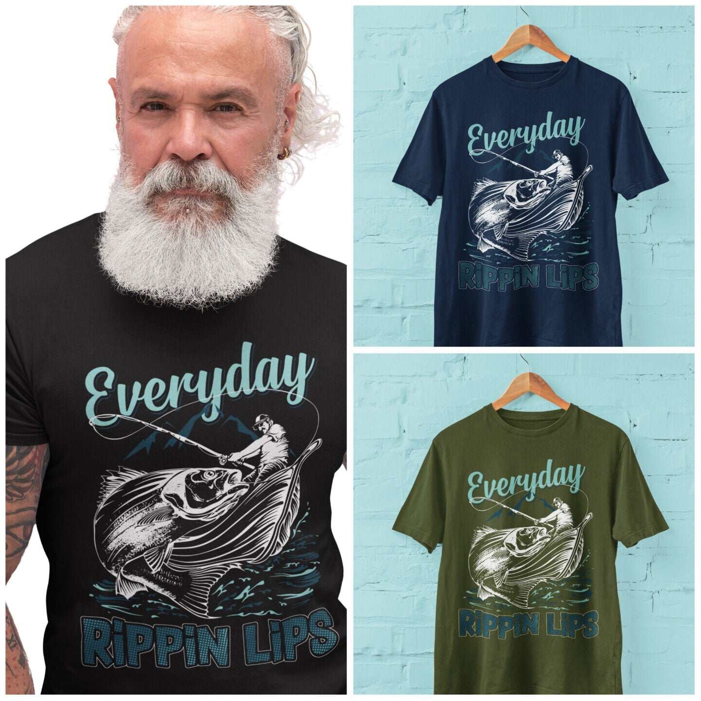 Funny Fishing T Shirt Everyday Rippin Lips Fisherman Gift Dad Angler OGalaxy Tees