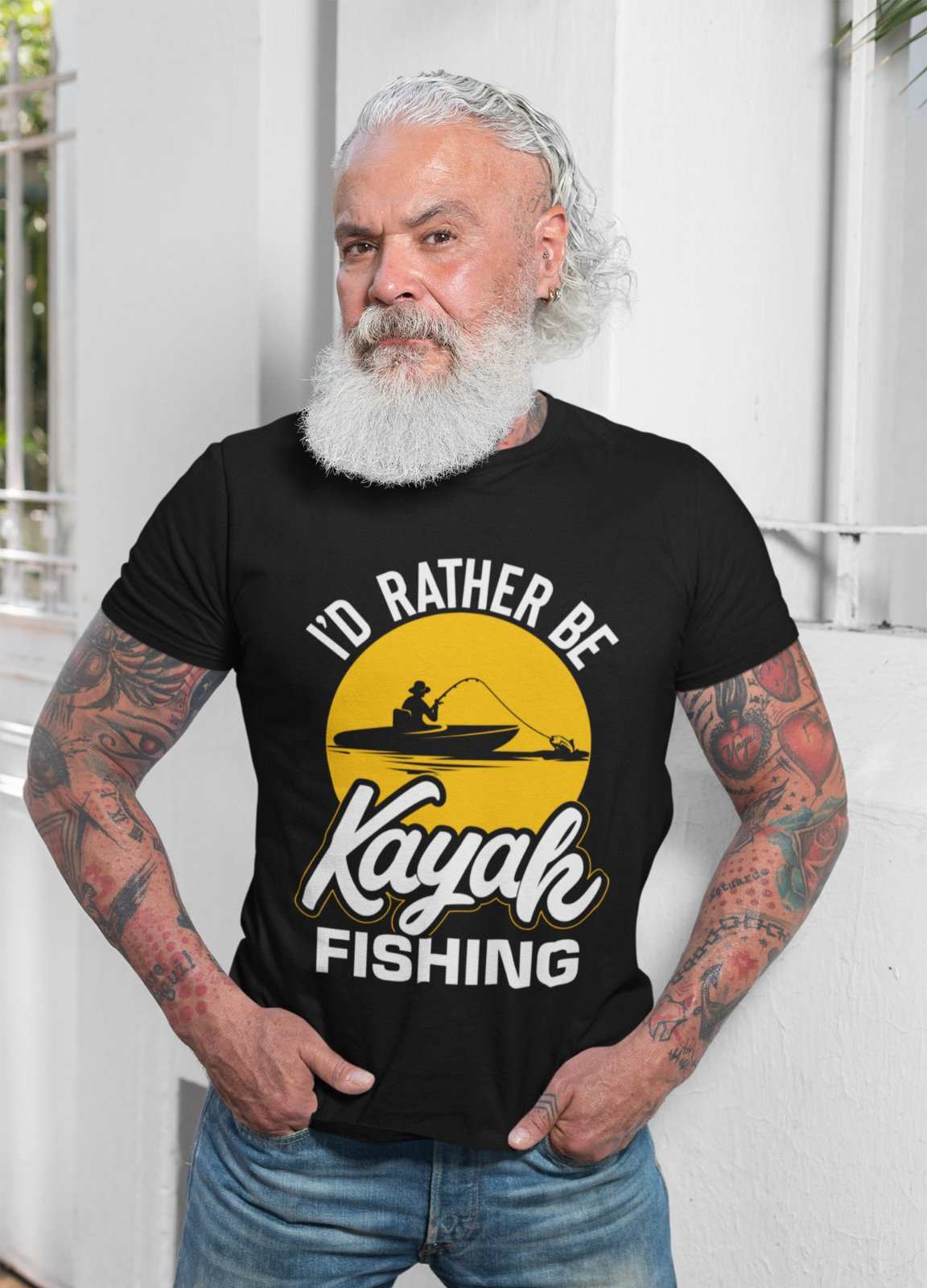 Funny Fishing T Shirt I'd Rather Be KAYAK Fishing Gift Idea Fisherman Galaxy Tees