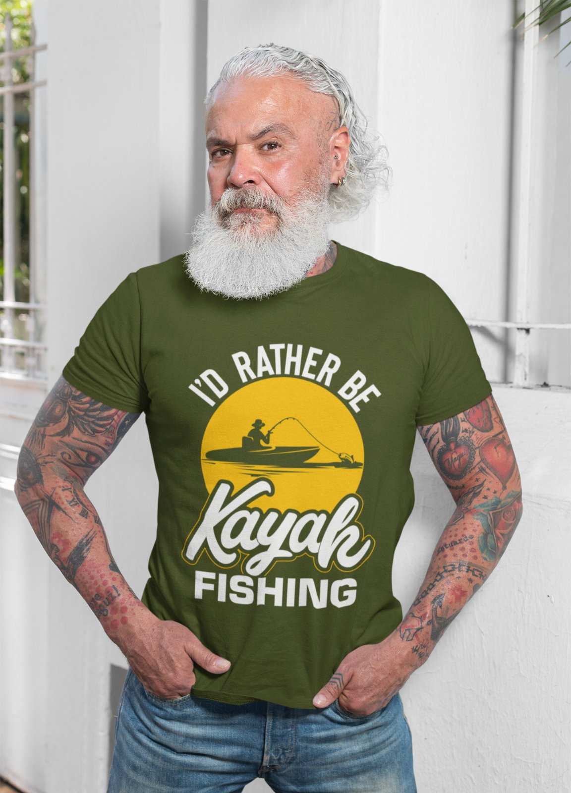 Funny Fishing T Shirt I'd Rather Be KAYAK Fishing Gift Idea Fisherman Galaxy Tees