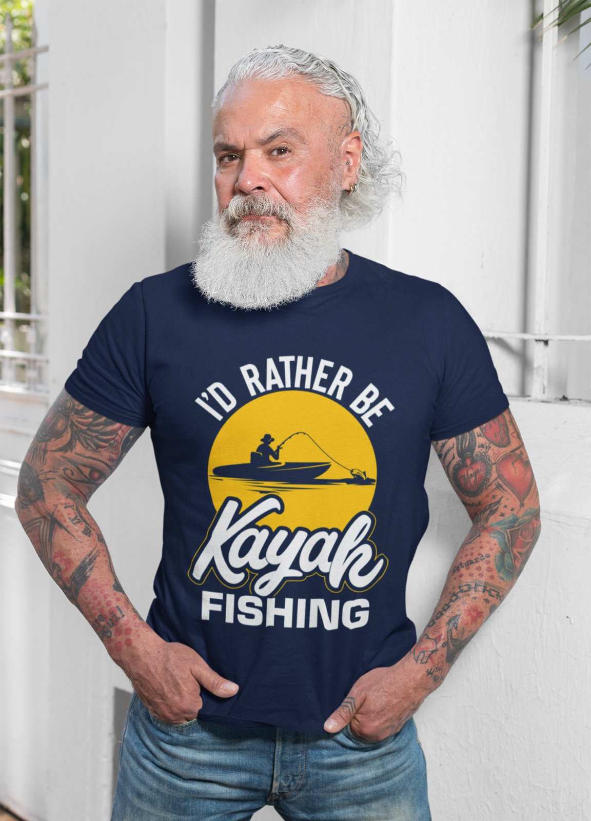 Funny Fishing T Shirt I'd Rather Be KAYAK Fishing Gift Idea Fisherman Galaxy Tees