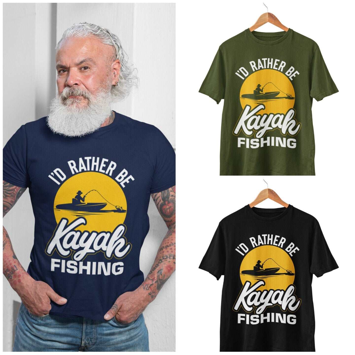 Funny Fishing T Shirt I'd Rather Be KAYAK Fishing Gift Idea Fisherman Galaxy Tees