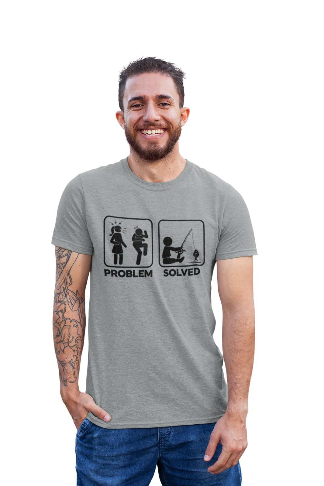 Funny Fishing T Shirt PROBLEM SOLVED Nagging Wife go Angling Gift IdeaGalaxy Tees