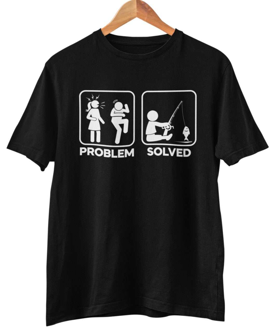 Funny Fishing T Shirt PROBLEM SOLVED Nagging Wife go Angling Gift IdeaGalaxy Tees