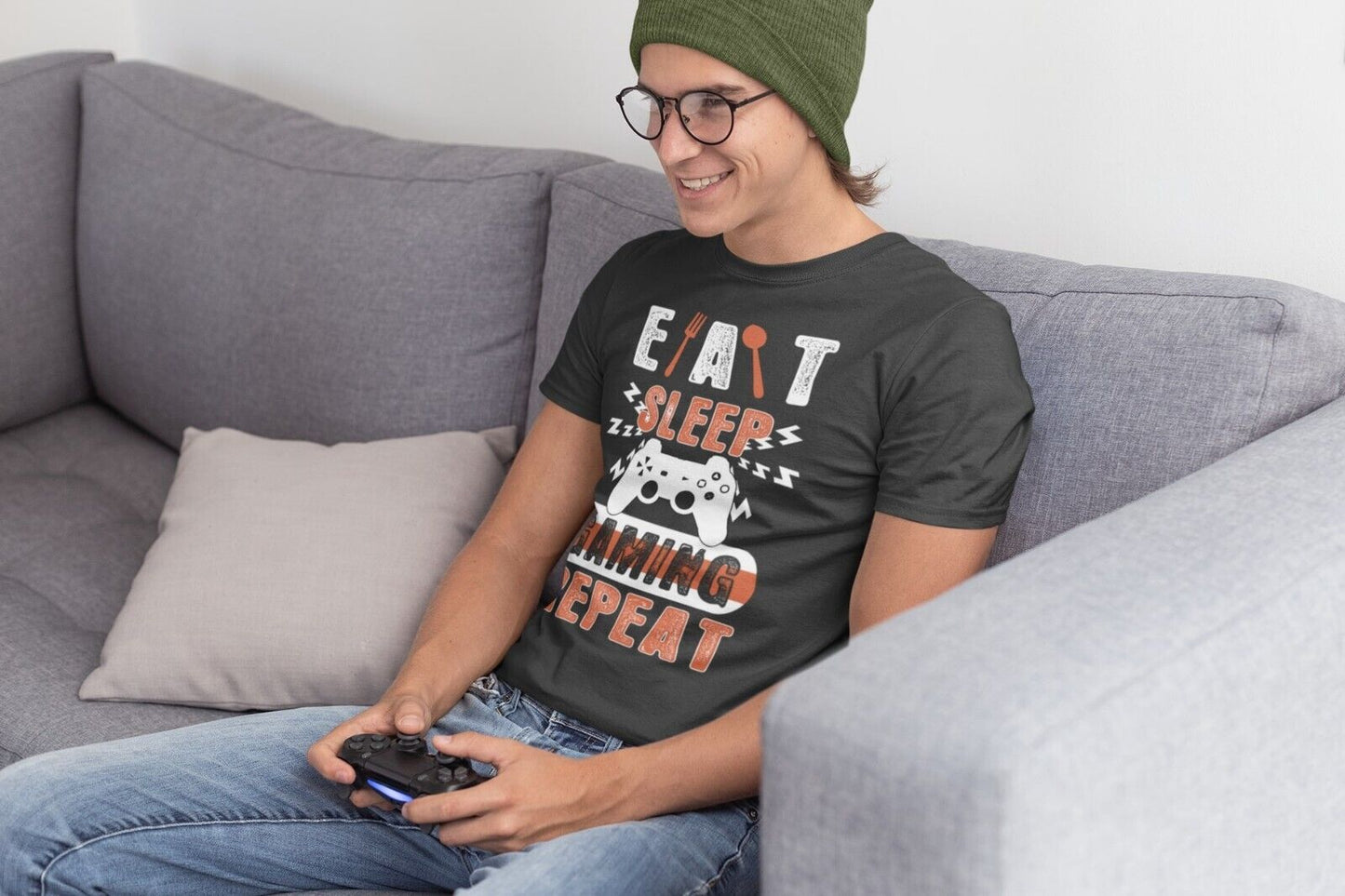 Funny Gamer T Shirt EAT SLEEP GAMING REPEAT Sizes Small to 6XL Video GGalaxy Tees