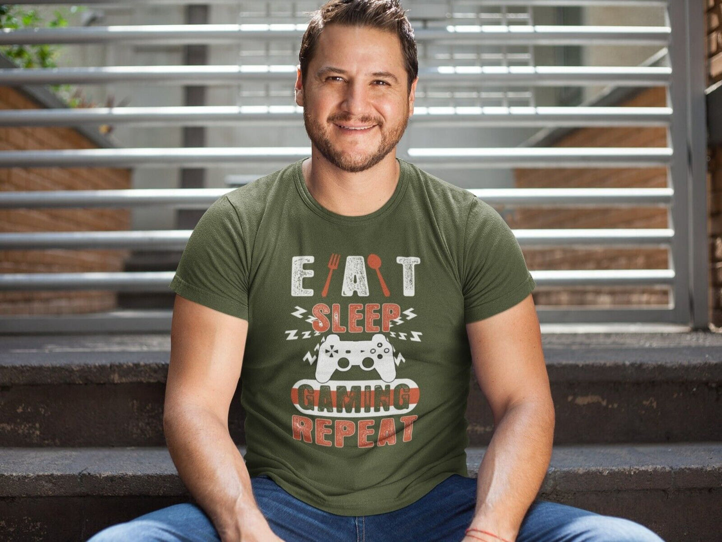 Funny Gamer T Shirt EAT SLEEP GAMING REPEAT Sizes Small to 6XL Video GGalaxy Tees