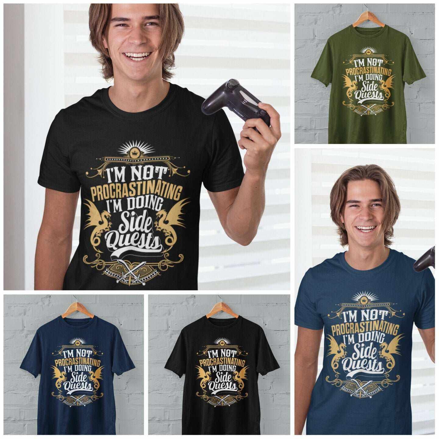Funny Gamer T Shirt I'm Not Procastinating I'm Doing Side Quests RPG GGalaxy Tees