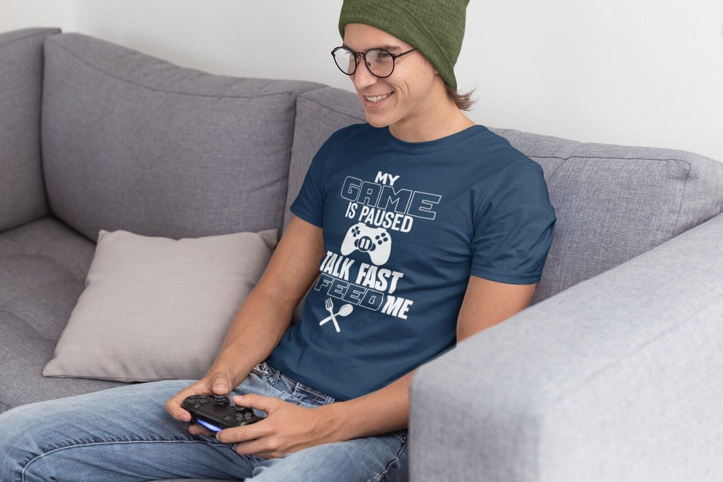 Funny Gaming T Shirt MY GAME IS PAUSED TALK FAST OR FEED ME Joke GamerGalaxy Tees