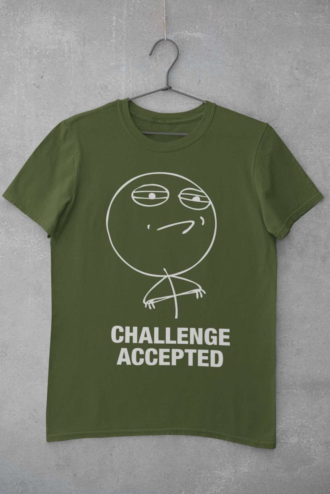 Funny Meme T Shirt CHALLENGE ACCEPTED Novelty Bubble Head Tshirt joke Galaxy Tees