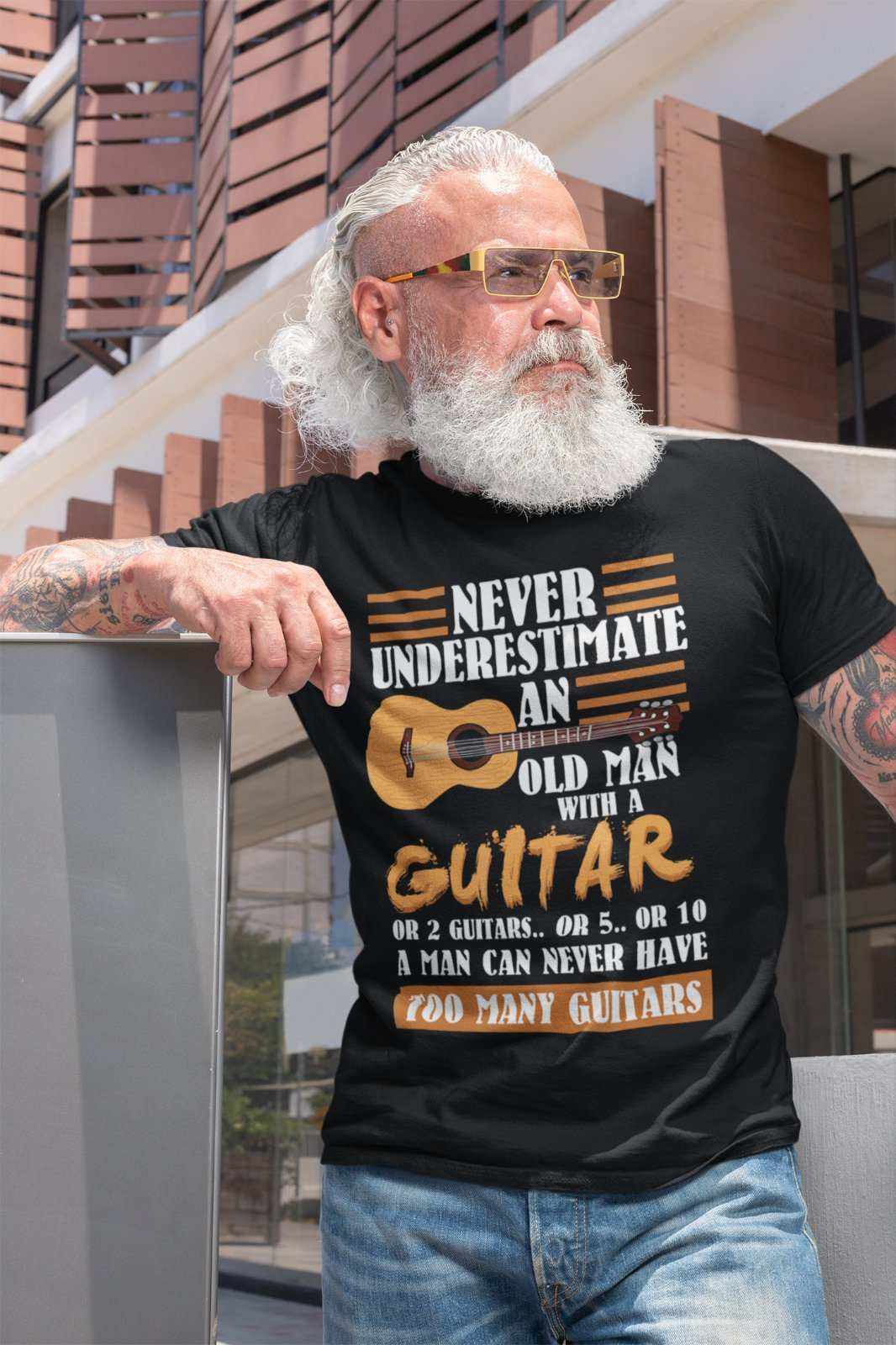 Funny Never Underestimate An Old Man With A Guitar T Shirt Gift Idea GGalaxy Tees