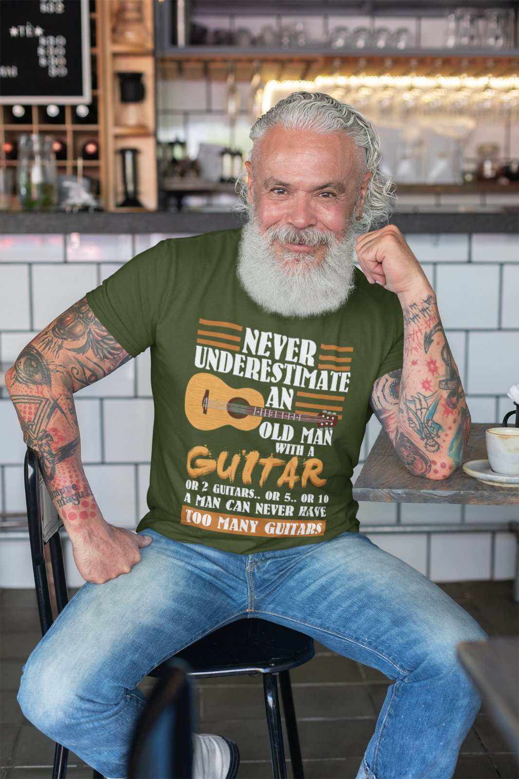 Funny Never Underestimate An Old Man With A Guitar T Shirt Gift Idea GGalaxy Tees