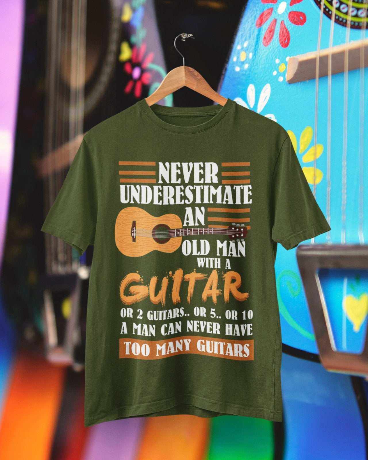 Funny Never Underestimate An Old Man With A Guitar T Shirt Gift Idea GGalaxy Tees