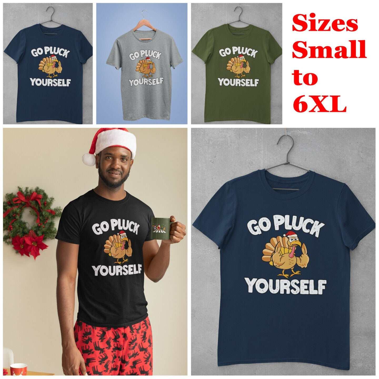 Funny Rude Christmas T Shirt Go Pluck Yourself Xmas Turkey Funny Gift