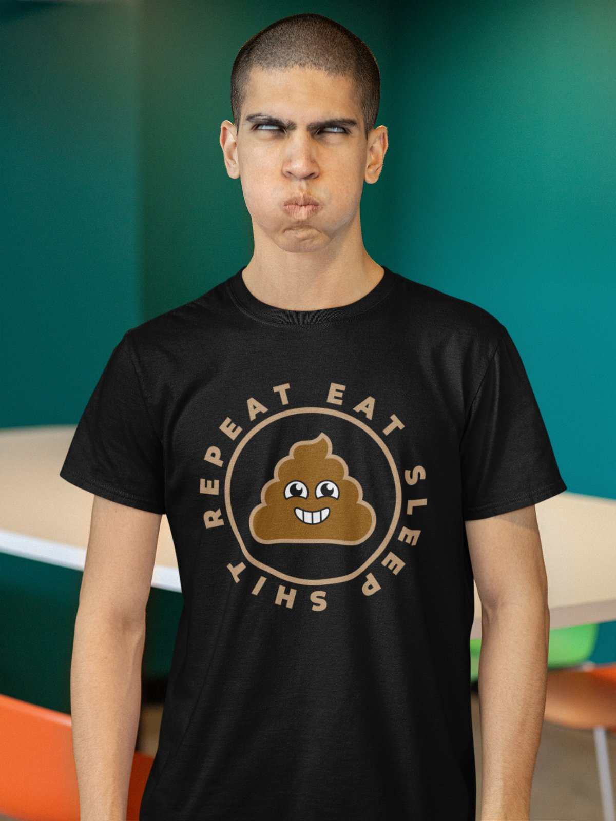 Funny Sarcastic Rude T Shirt Eat Sleep Sh*t Repeat Banter Smiling Poo Galaxy Tees