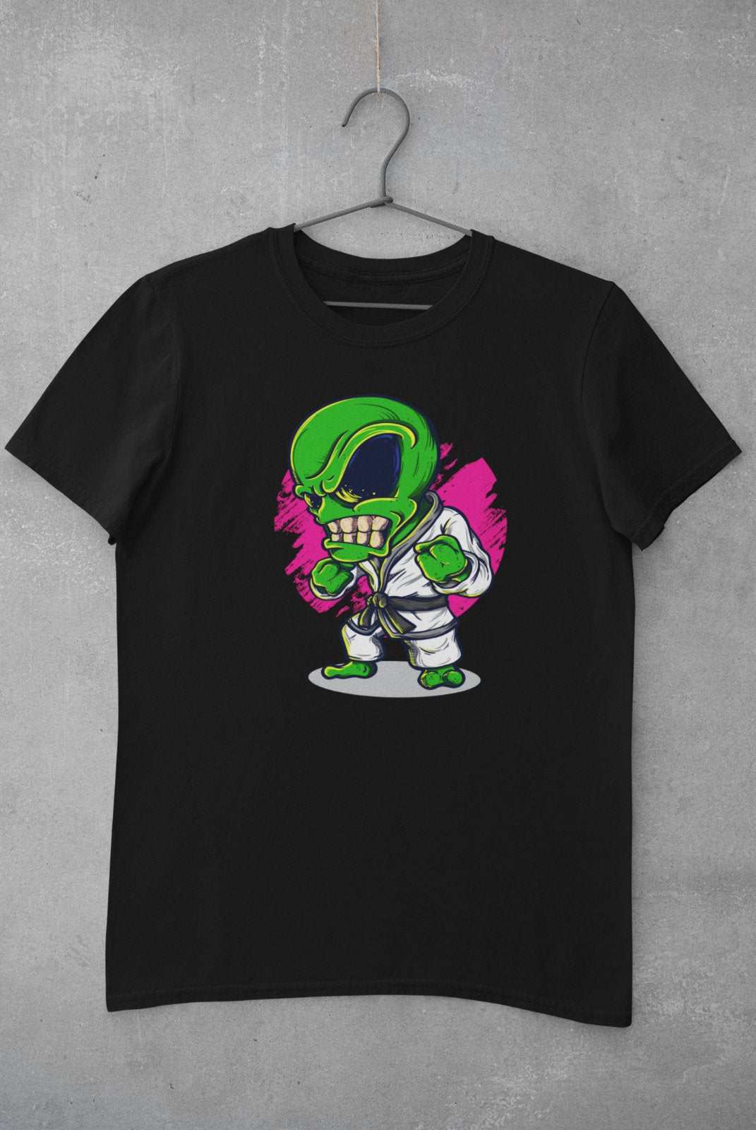 Funny T Shirt Alien Karate Novelty Martial Arts UFO Cartoon Kung Fu JoGalaxy Tees