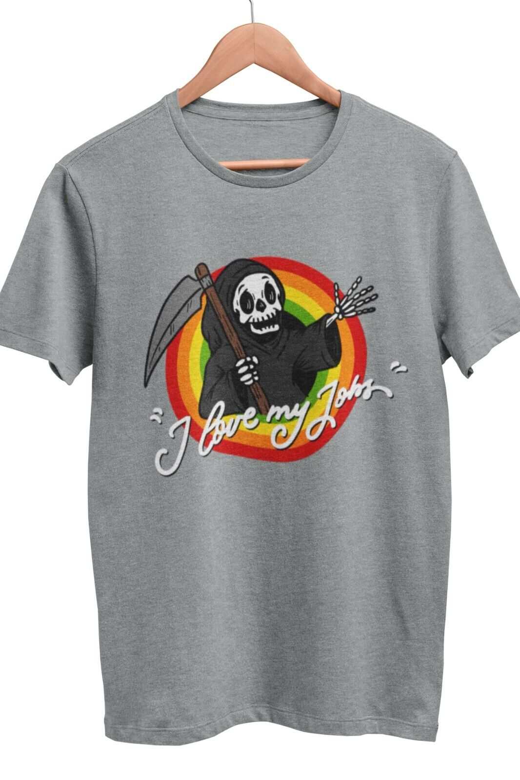 Funny T Shirt DEATH I LOVE MY JOBS Grim Reaper Skull Joke Scythe CartoGalaxy Tees