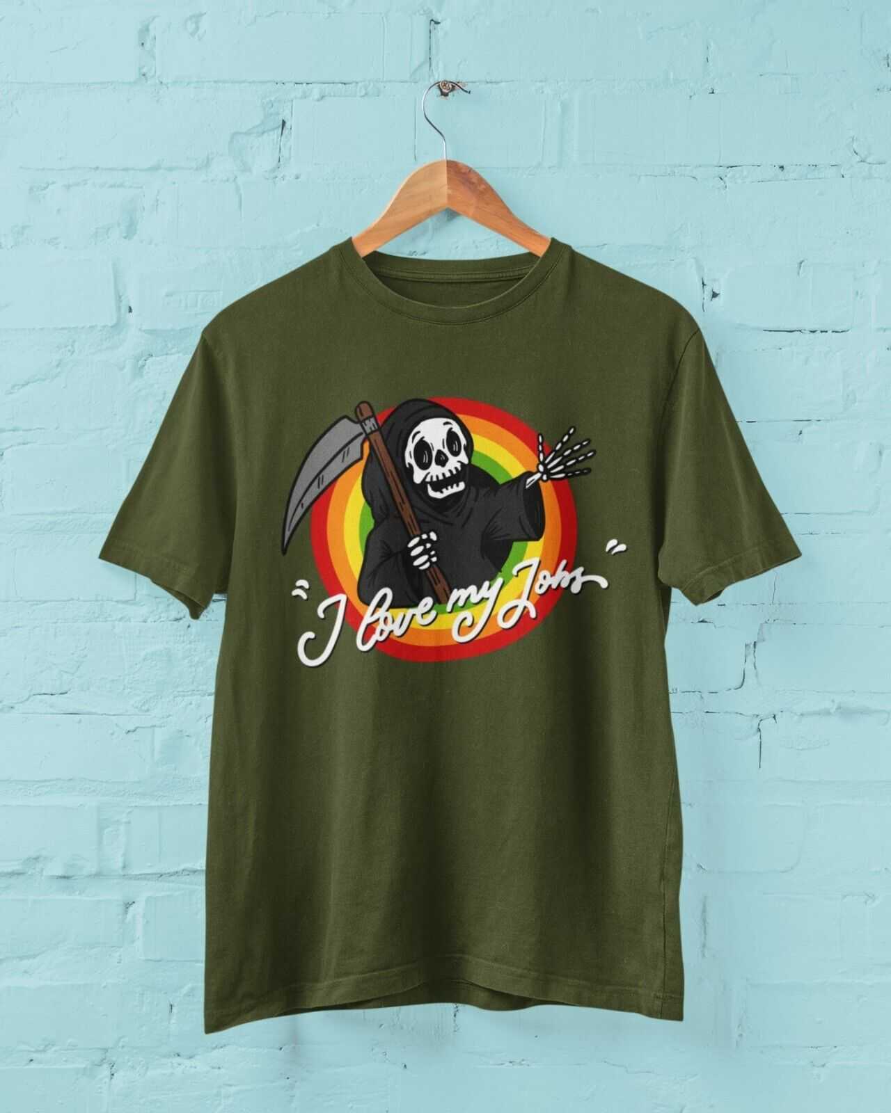 Funny T Shirt DEATH I LOVE MY JOBS Grim Reaper Skull Joke Scythe CartoGalaxy Tees