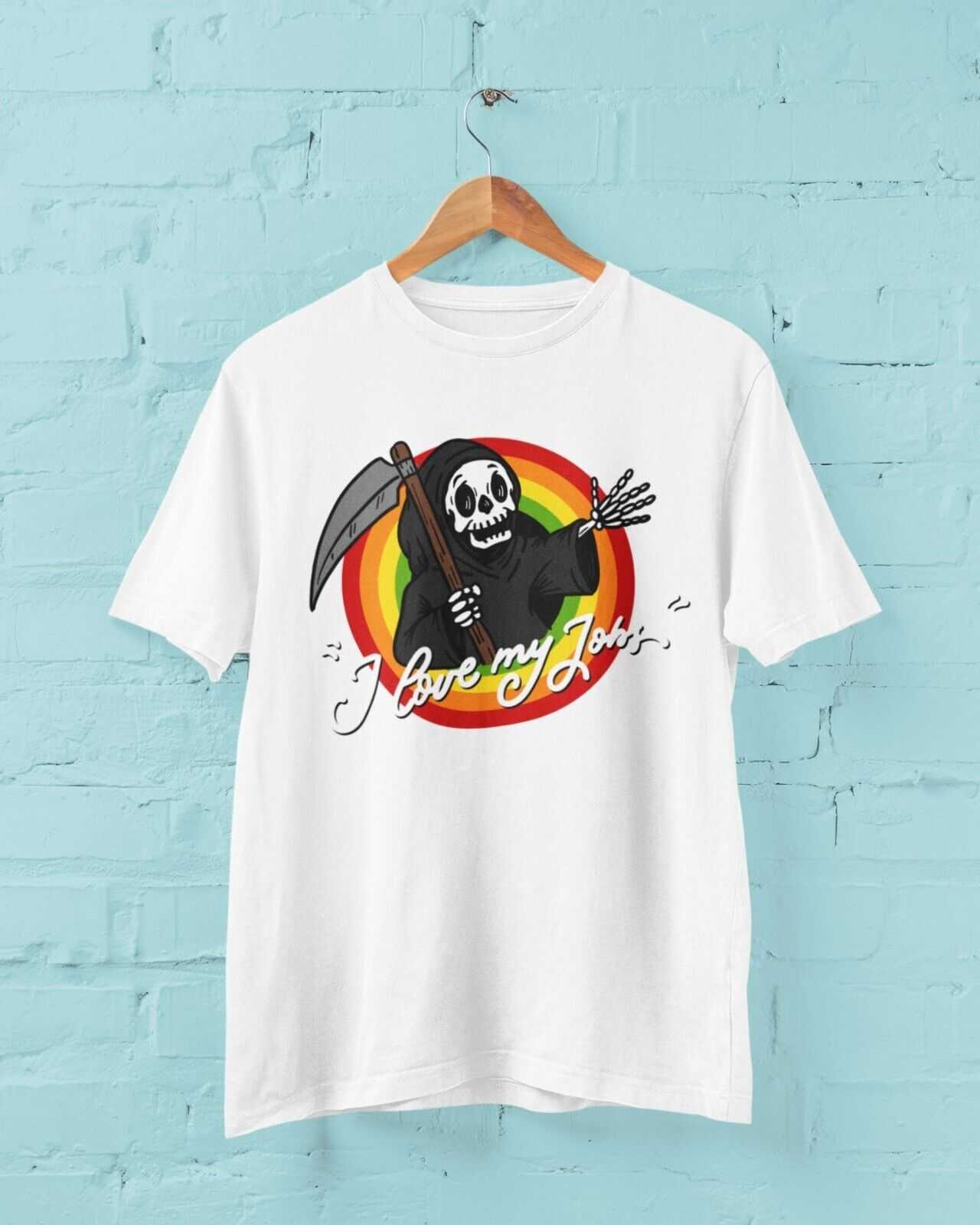 Funny T Shirt DEATH I LOVE MY JOBS Grim Reaper Skull Joke Scythe CartoGalaxy Tees
