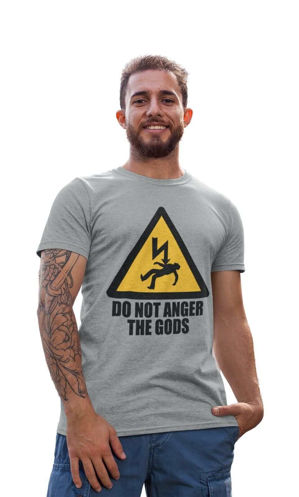 Funny T Shirt DO NOT ANGER THE GODS Warning Sign Lightning Smite Thor Galaxy Tees
