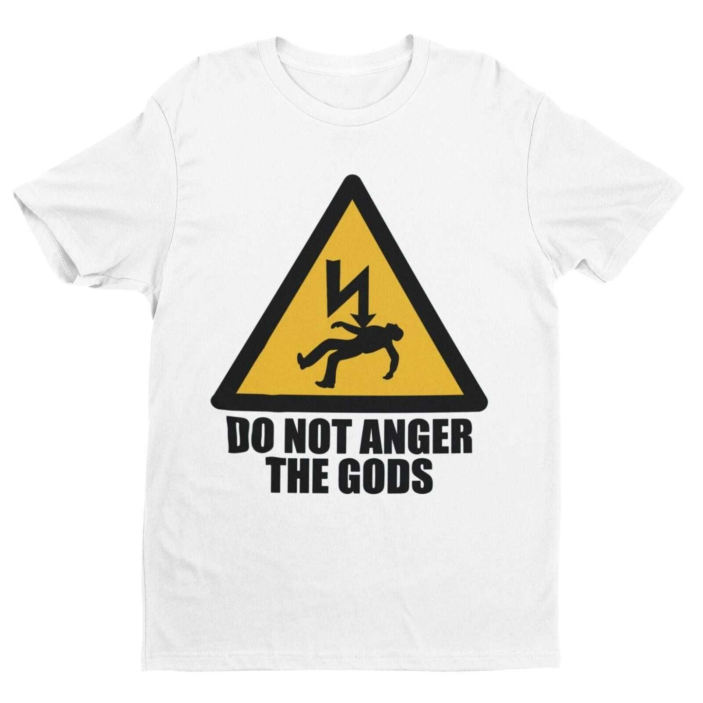 Funny T Shirt DO NOT ANGER THE GODS Warning Sign Lightning Smite Thor Galaxy Tees