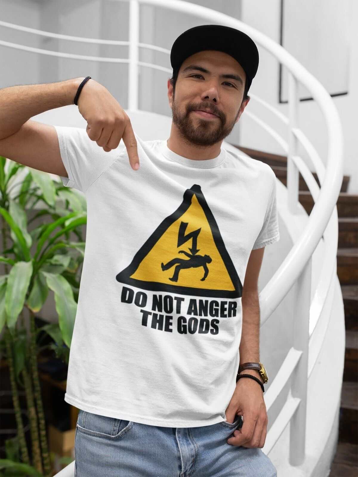 Funny T Shirt DO NOT ANGER THE GODS Warning Sign Lightning Smite Thor Galaxy Tees