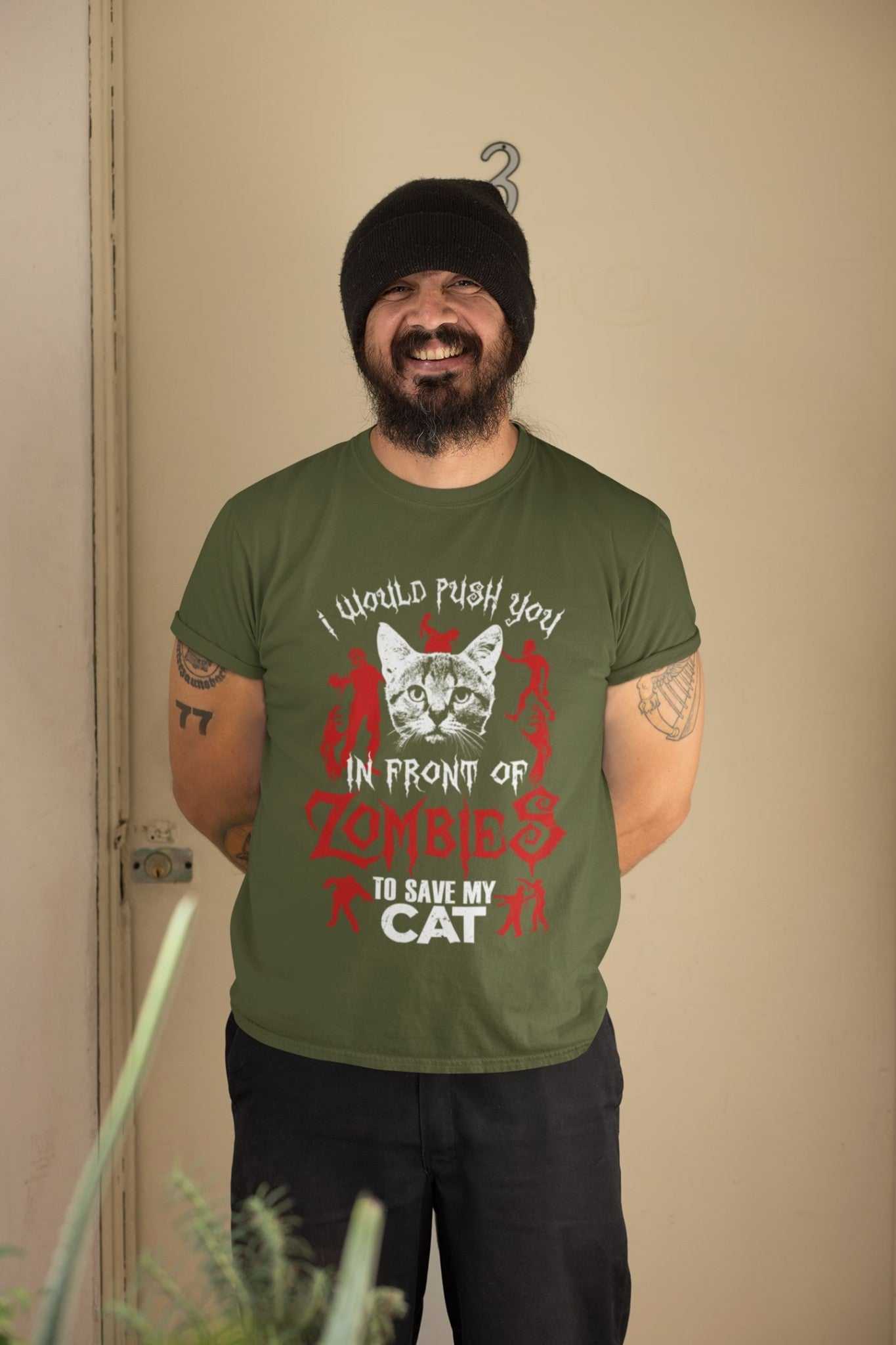 Funny T Shirt I Would Push You In Front Of Zombies To Save My Cat Pet Galaxy Tees