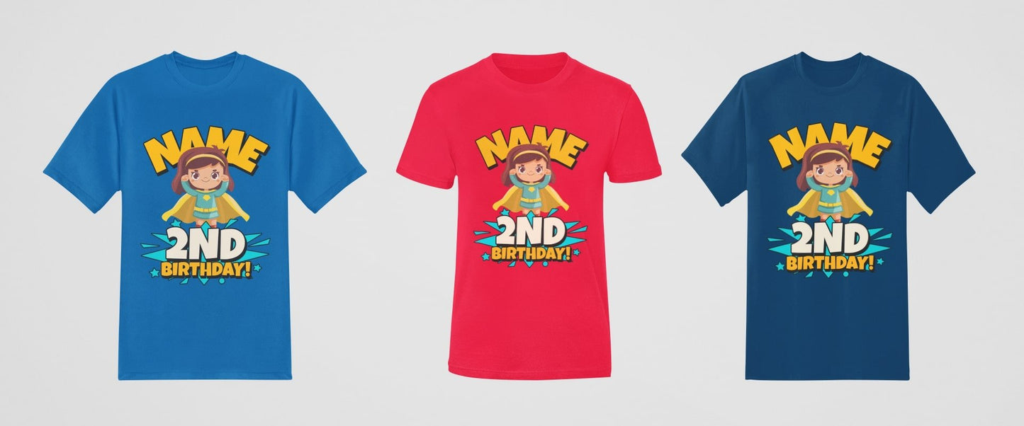 GIRLS PERSONALISED 2nd Birthday Superhero T Shirt With Childs Name AddGalaxy Tees