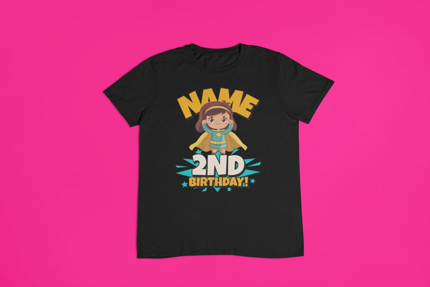 GIRLS PERSONALISED 2nd Birthday Superhero T Shirt With Childs Name AddGalaxy Tees
