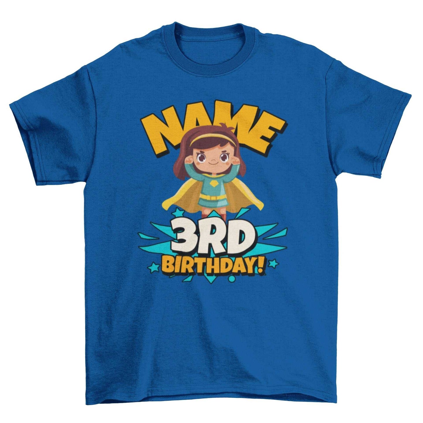 GIRLS PERSONALISED 3rd Birthday Superhero T Shirt with Your Childs NamGalaxy Tees