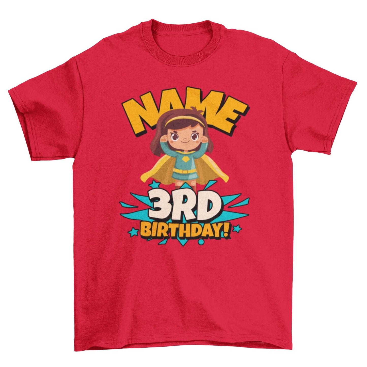 GIRLS PERSONALISED 3rd Birthday Superhero T Shirt with Your Childs NamGalaxy Tees