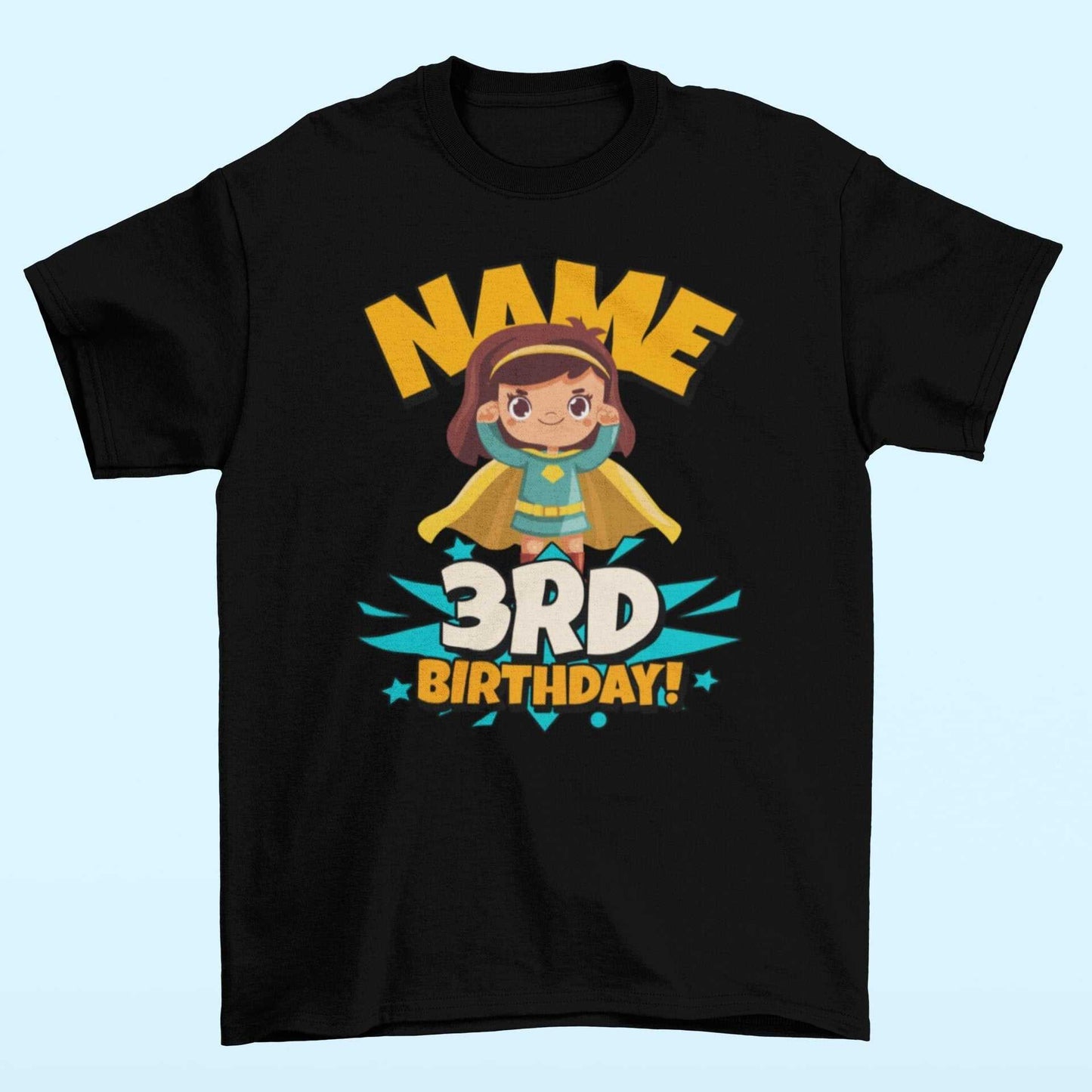 GIRLS PERSONALISED 3rd Birthday Superhero T Shirt with Your Childs NamGalaxy Tees