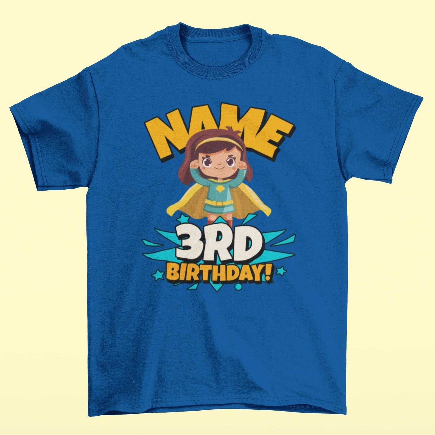 GIRLS PERSONALISED 3rd Birthday Superhero T Shirt with Your Childs NamGalaxy Tees